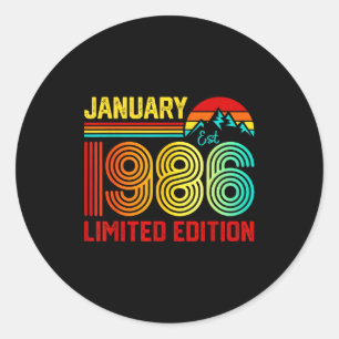 Retro January 1986 Limited Edition 40-year-old 40t Classic Round Sticker