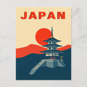 Retro Japan Travel Art Pagoda Temple Postcard
