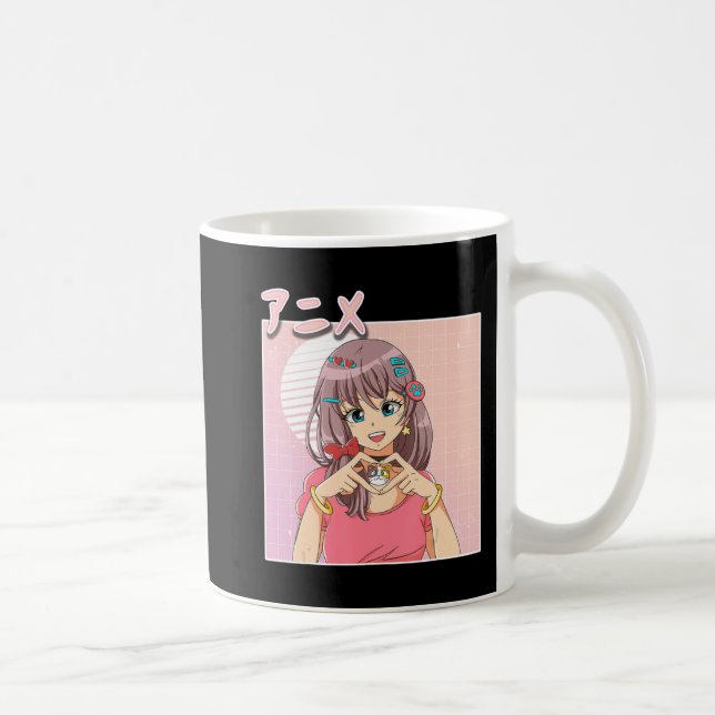 Retro Japanese Anime Girl Vaporwave Aesthetic Pink Coffee Mug (Right)