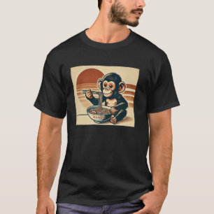 Retro Japanese Art Wildlife Cute Chimpanzee Ramen T-Shirt