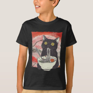 Retro Japanese Cat Eating Ramen Funny Noodles T-Shirt
