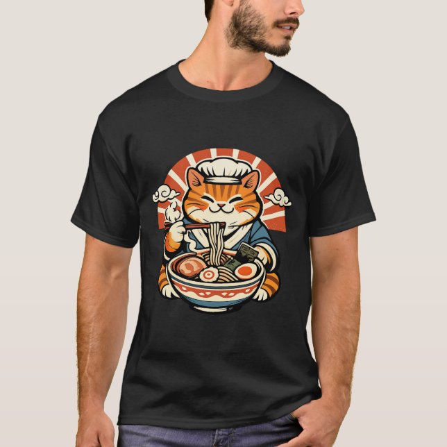 Retro Japanese Cat Ramen Shirt (Front)