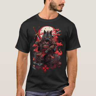 Retro Japanese Cat Samurai tattoo graphic Ninja Ka T-Shirt