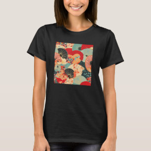 Retro Japanese Flower Woodblock Abstract Floral Pa T-Shirt