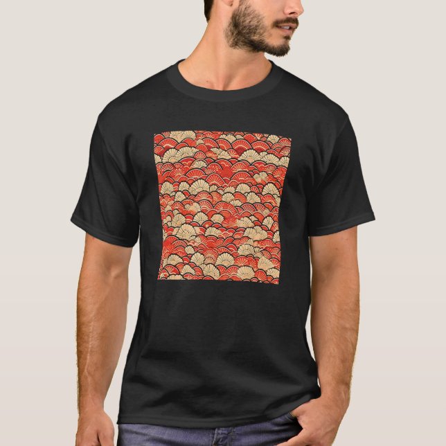 Retro Japanese Flower Woodblock Abstract Floral Pa T-Shirt (Front)