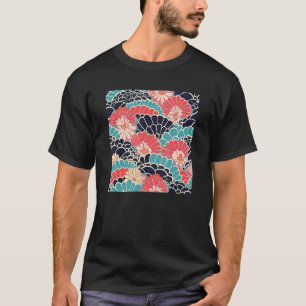 Retro Japanese Flower Woodblock Abstract Floral Pa T-Shirt