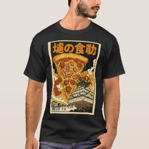Retro Japanese Kaiju Monster Pizza Osaka Castle T-Shirt