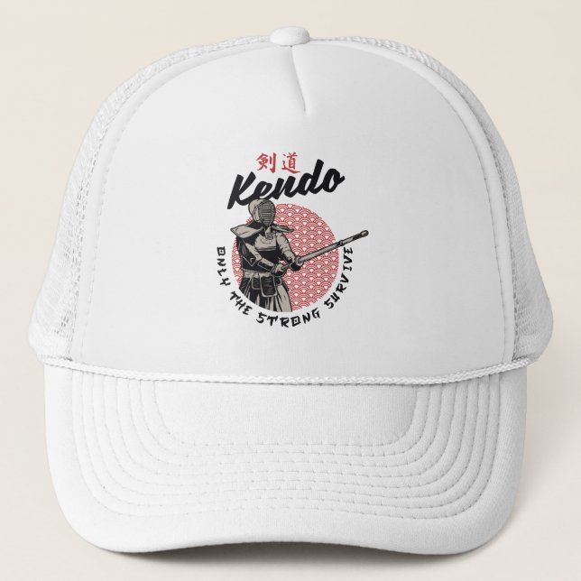 Retro Japanese Kendo - Only the Strong Survive Trucker Hat (Front)