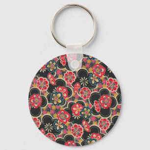 Retro Japanese Kimono Origami SakuraFlower Pattern Key Ring