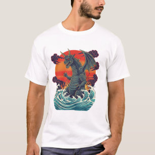 Retro Japanese Monster Great Wave Sunset T-Shirt