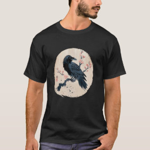 Retro Japanese Raven Crow Bird Black Art Men Women T-Shirt