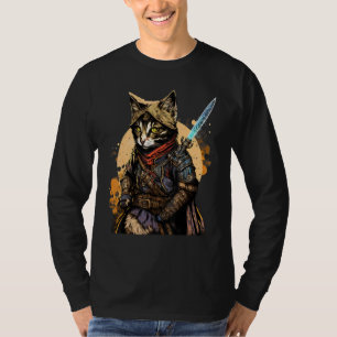 Retro Japanese Samurai Cat Bushido Warrior Sword V T-Shirt