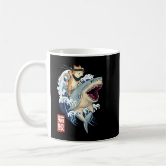 Retro Japanese Samurai Cat Shark Vintage Kanagawa  Coffee Mug