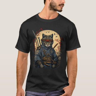 Retro Japanese Samurai Ninja Cat Kawaii Tattoo Gra T-Shirt