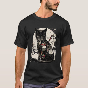 Retro Japanese Samurai Ninja Cat Kawaii Tattoo Gra T-Shirt