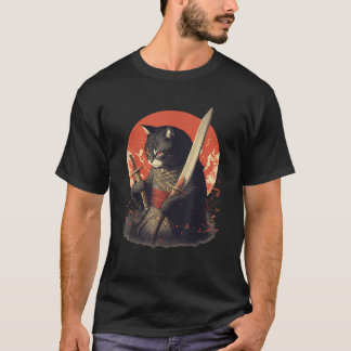 Retro Japanese Samurai Ninja Cat Kawaii Tattoo Gra T-Shirt