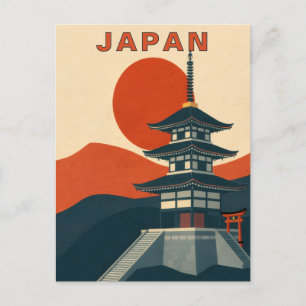 Retro Japanese Shrine Pagoda Travel Postcard