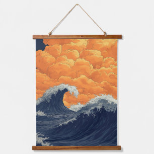 Retro Japanese Wave Ocean Seascape Aesthetic Art Hanging Tapestry
