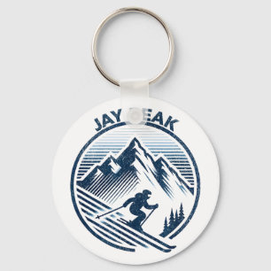 Retro jay peak vermont skiing skier blue vintage key ring