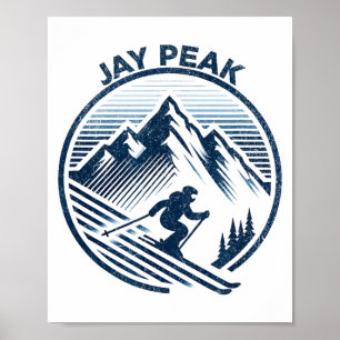 Retro jay peak vermont skiing skier blue vintage poster