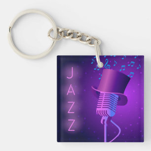 Retro Jazz Acrylic Keychain with Microphone