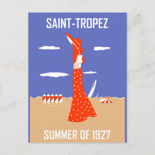 Retro jazz age Saint Tropez Summer beach fashion Postcard