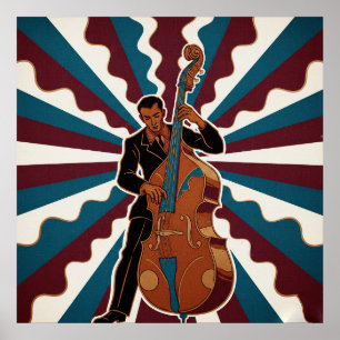 Retro Jazz Bassist Poster Vintage Musical Characte
