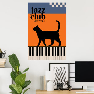 Retro Jazz Club Cat Poster