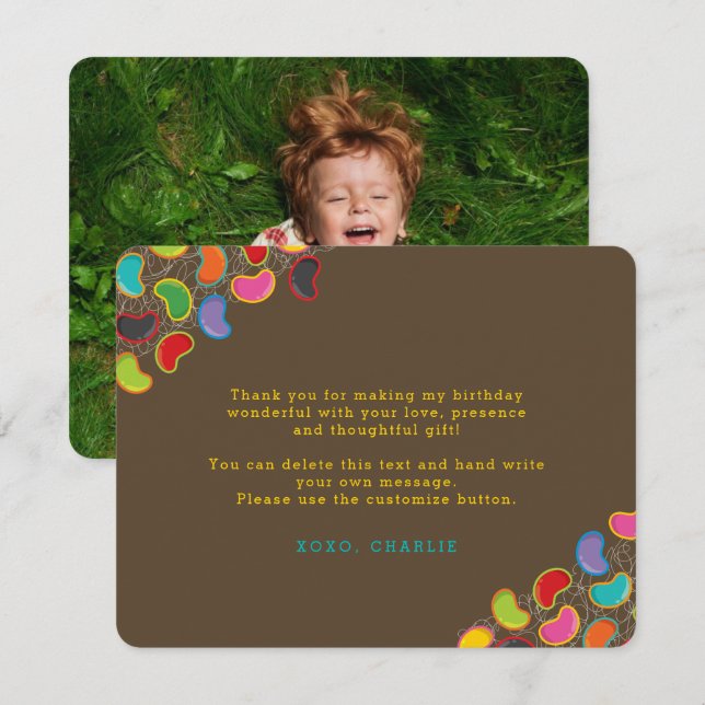 Retro Jellybeans Pop Kid's Birthday Thank You Card (Front/Back)