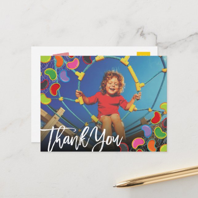 Retro Jellybeans Pop Kids Photo Birthday Thank You Postcard (Front/Back In Situ)