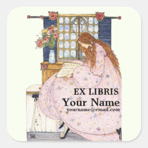Retro Jessie Marion King Ex Libris Template Square Sticker
