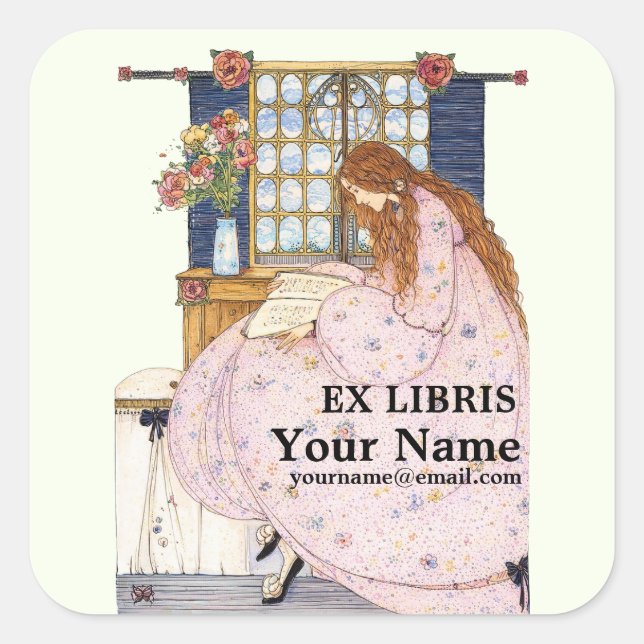 Retro Jessie Marion King Ex Libris Template Square Sticker (Front)