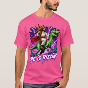 Retro Jesus Christian He Is Rizzin' Riding T-Rex D T-Shirt