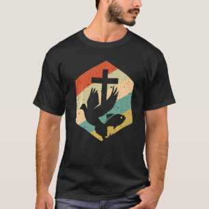 Retro Jesus Cross Christian Symbols Dove Fish T-Shirt