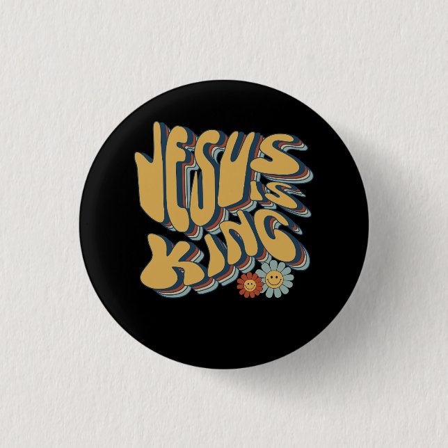 Retro Jesus is King Christian Groovy Retro Hippie  3 Cm Round Badge (Front)