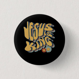 Retro Jesus is King Christian Groovy Retro Hippie 3 Cm Round Badge