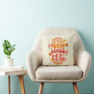 Retro “Jesus Loves Me” Christian Art – Groovy Fait Cushion