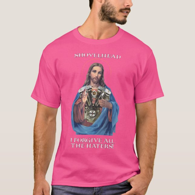Retro Jesus Shovelhead I Forgive All The Haters Bi T-Shirt (Front)