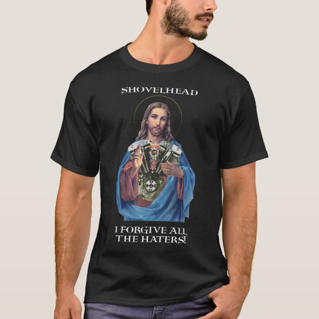 Retro Jesus Shovelhead I Forgive all the haters Bi T-Shirt (Front)