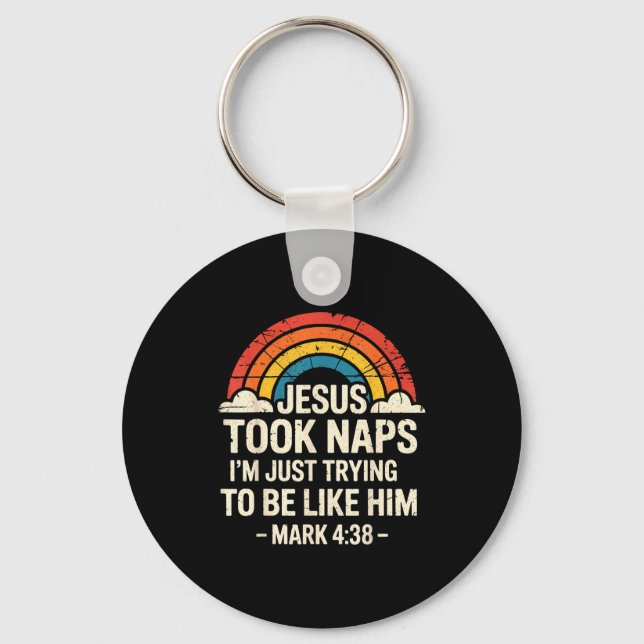 Retro Jesus Took Naps Mark Scripture Design Key Ring (Front)