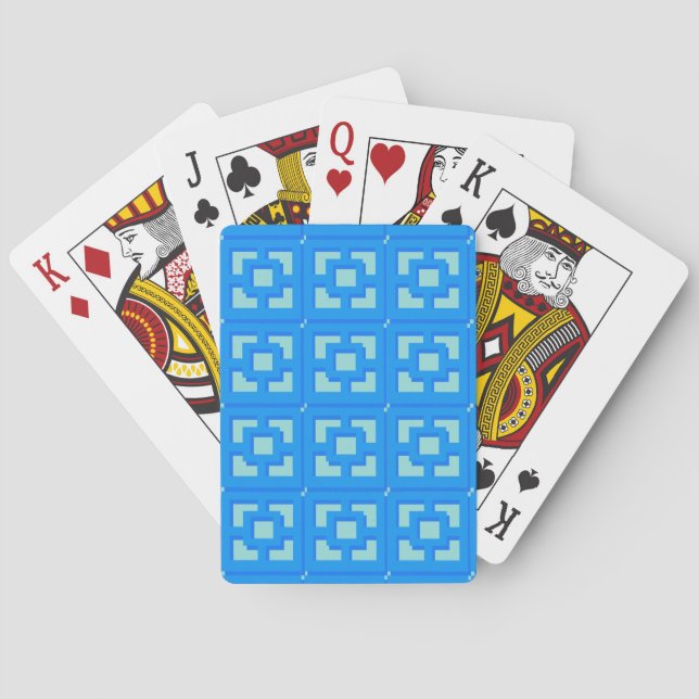 Retro Jet Set Blue Trellis Classic Playing Cards (Back)