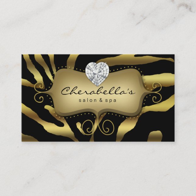 Retro Jewellery Salon Spa Business Card Zebra Gold (Front)