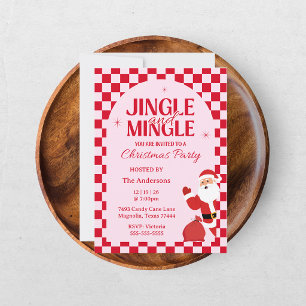 Retro Jingle And Mingle Christmas Checkerboard Red Invitation