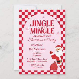 Retro Jingle And Mingle Christmas Checkerboard Red Invitation