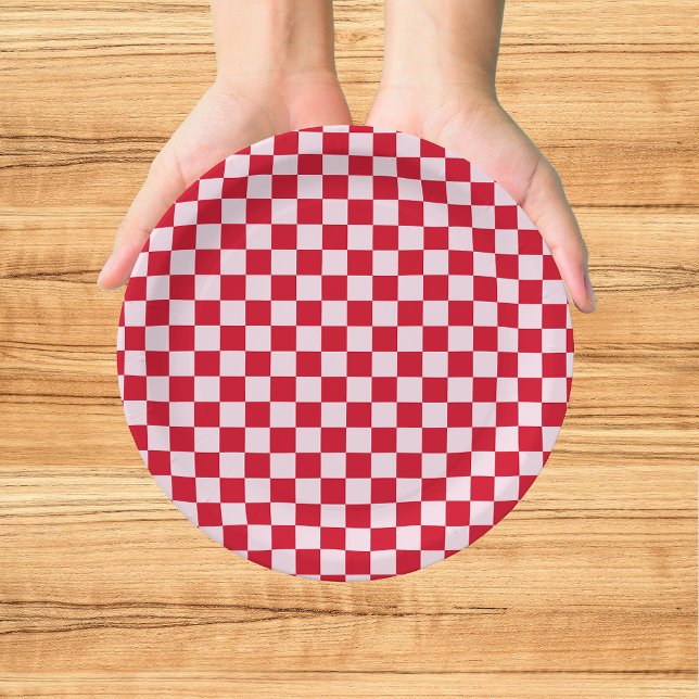 Retro Jingle And Mingle Christmas Chequerboard Red Paper Plate (Creator Uploaded)