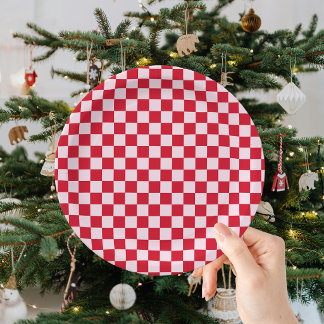 Retro Jingle And Mingle Christmas Chequerboard Red Paper Plate