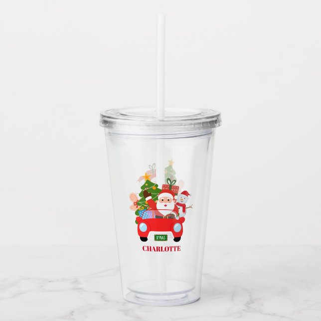 Retro Jingle And Mingle Christmas Santa Red Acrylic Tumbler (Front)