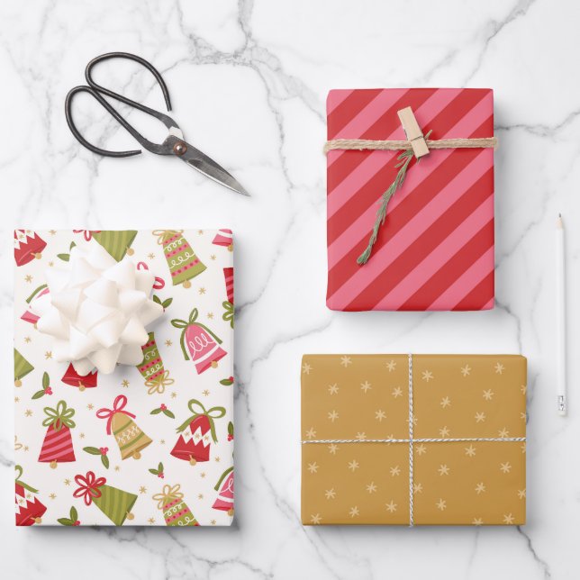 Retro Jingle Bells Christmas Wrapping Paper Set (Front)