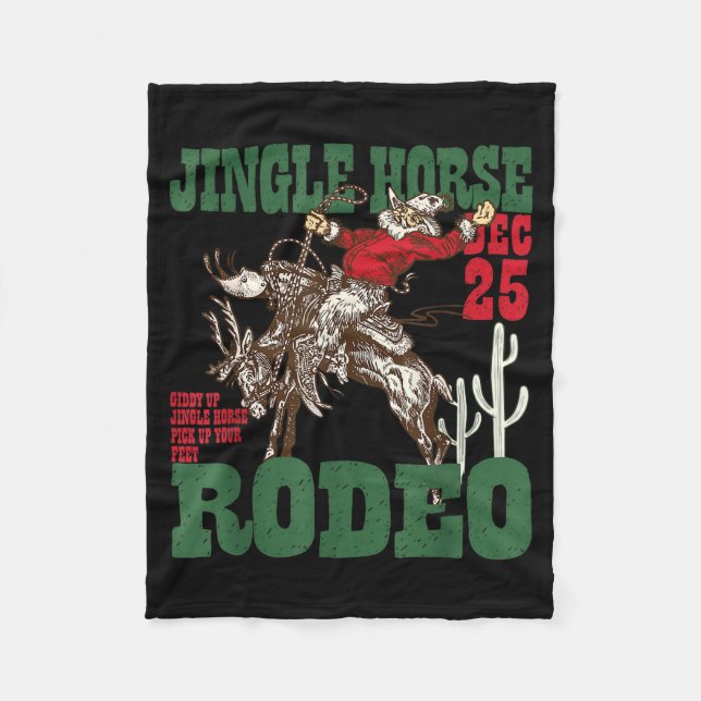 Retro Jingle Horse Rodeo Christmas Funny Western C Fleece Blanket (Front)
