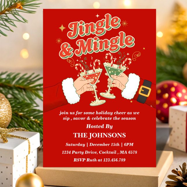 Retro Jingle & Mingle Editable Christmas Party Invitation (Creator Uploaded)